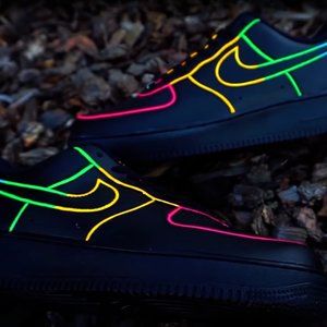 Nike Air Force 1 Black Neon Outline Custom Shoes Blue Green Yellow Pink All Size